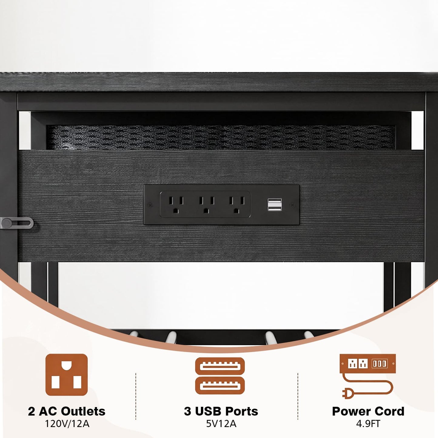 3D Printer Stand with Filament Starage and Charging Station, 3-Tier 3D Printer Tabel with Fabric Drawer