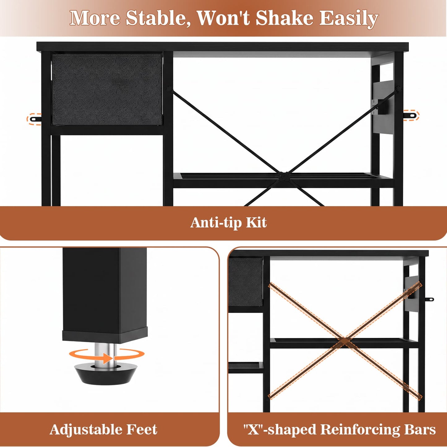 3D Printer Stand with Filament Starage and Charging Station, 3-Tier 3D Printer Tabel with Fabric Drawer
