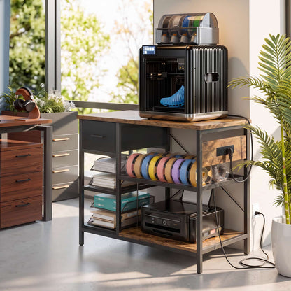 3D Printer Stand with Filament Starage and Charging Station, 3-Tier 3D Printer Tabel with Fabric Drawer