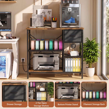 3D Printer Stand with Filament Starage and Charging Station, 3-Tier 3D Printer Tabel with Fabric Drawer
