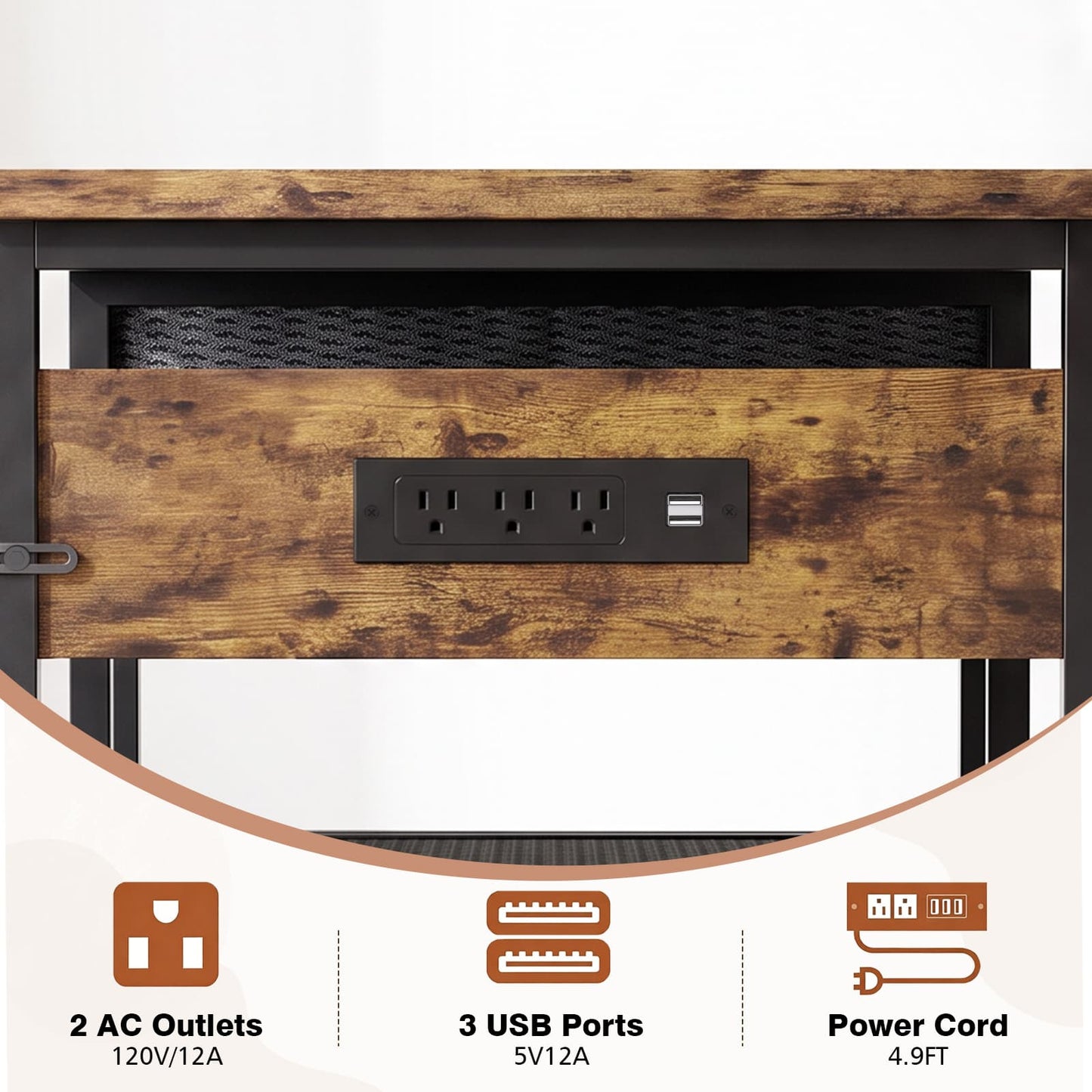 3D Printer Stand with Filament Starage and Charging Station, 3-Tier 3D Printer Tabel with Fabric Drawer