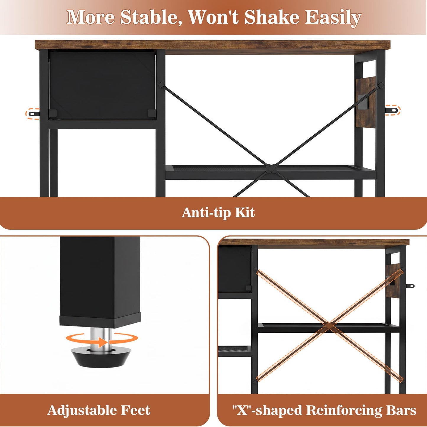 3D Printer Stand with Filament Starage and Charging Station, 3-Tier 3D Printer Tabel with Fabric Drawer