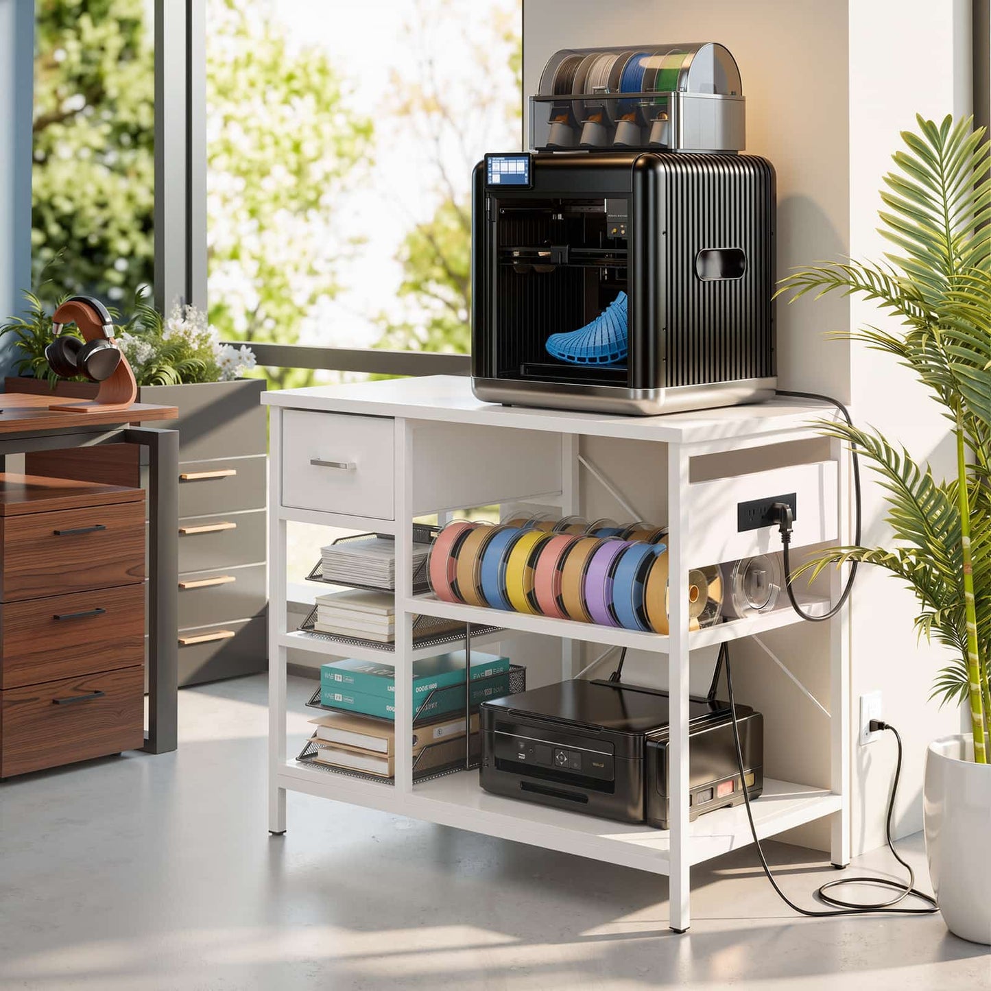 3D Printer Stand with Filament Starage and Charging Station, 3-Tier 3D Printer Tabel with Fabric Drawer