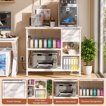 3D Printer Stand with Filament Starage and Charging Station, 3-Tier 3D Printer Tabel with Fabric Drawer