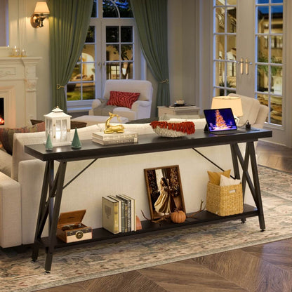 70.9'' Industrial Extra Long Console Table with Charging Station & Storage Shelf
