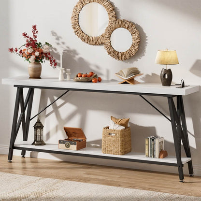 70.9'' Industrial Extra Long Console Table with Charging Station & Storage Shelf
