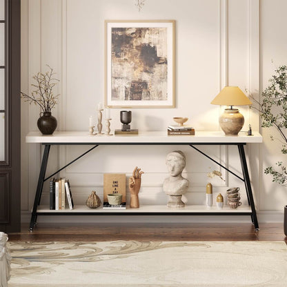 70.9'' Industrial Extra Long Console Table with Charging Station & Storage Shelf