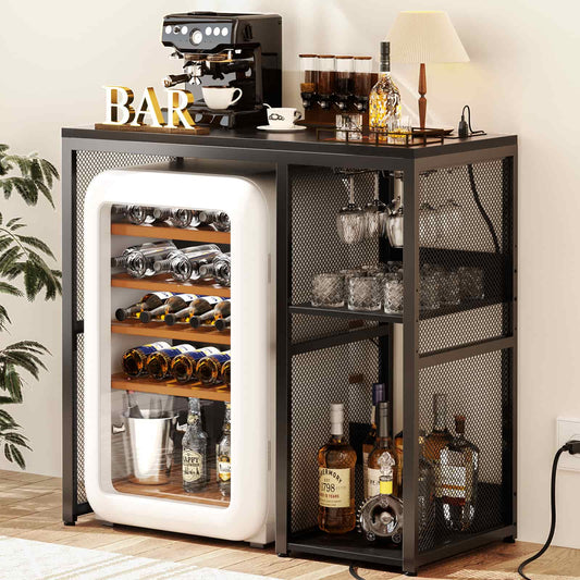 Small Wine Bar Cabinet with Mini Fridge Space and Power Outlet
