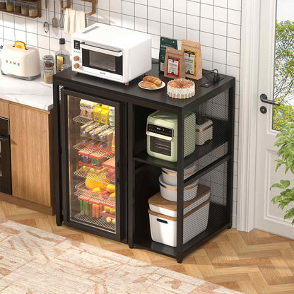 Small Wine Bar Cabinet with Mini Fridge Space and Power Outlet