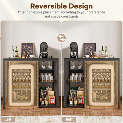 Small Wine Bar Cabinet with Mini Fridge Space and Power Outlet