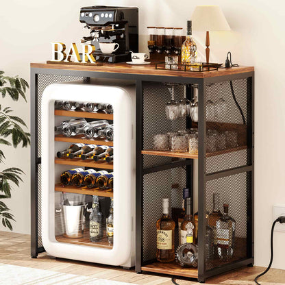 Small Wine Bar Cabinet with Mini Fridge Space and Power Outlet