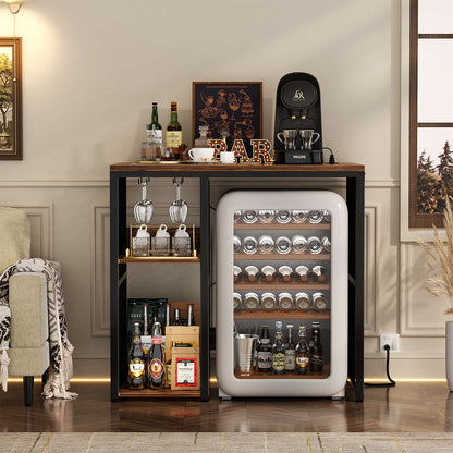 Small Wine Bar Cabinet with Mini Fridge Space and Power Outlet