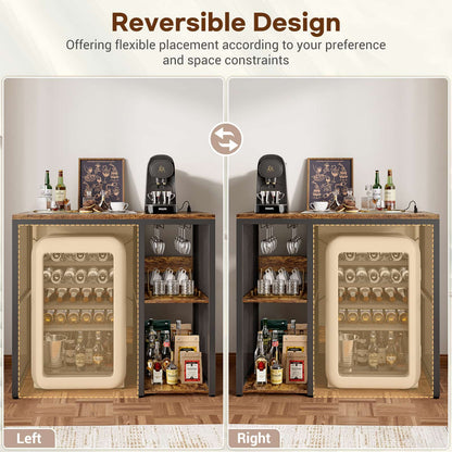Small Wine Bar Cabinet with Mini Fridge Space and Power Outlet