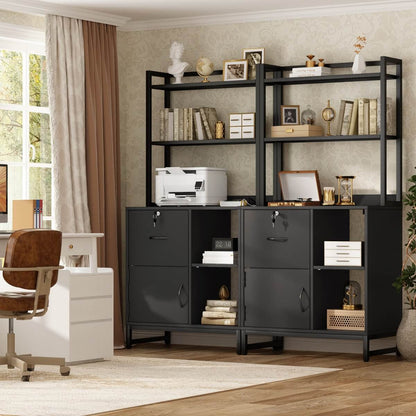 Vertical File Cabinet with Lock Wooden Drawers & Power Outlet, fits Letter Size