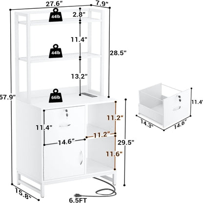 Vertical File Cabinet with Lock Wooden Drawers & Power Outlet, fits Letter Size