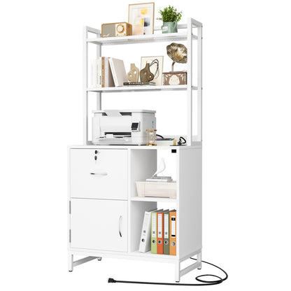 Vertical File Cabinet with Lock Wooden Drawers & Power Outlet, fits Letter Size