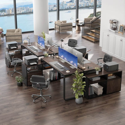 55'' L Shaped Desk with File Cabinet, Power Outlet, and LED Lights, Reversible