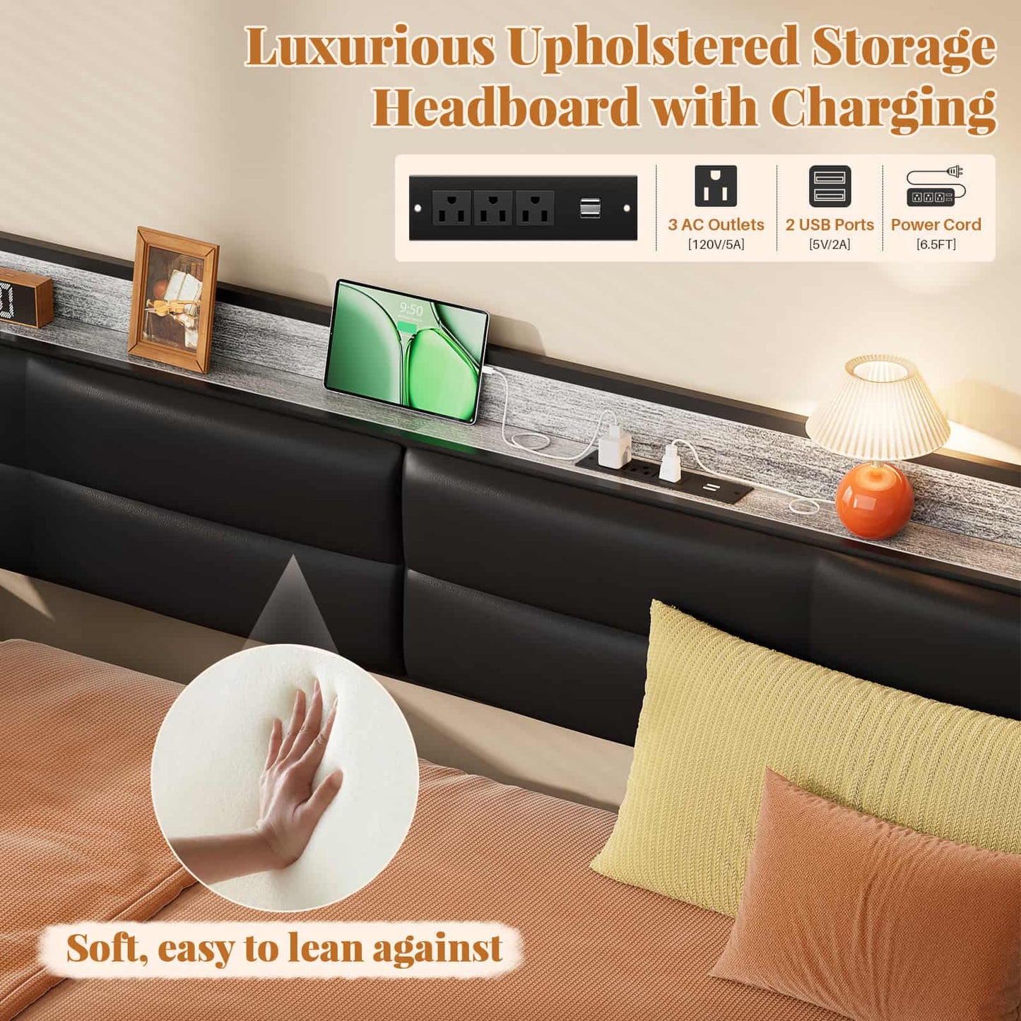 iSunirm Twin Size Daybed with Pop-up Trundle,  Upholstered Headboard & Charging Station, for Living Room/Bedroom/Guest Room