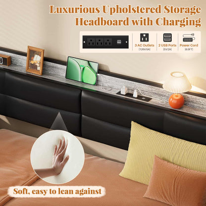 iSunirm Twin Size Daybed with Pop-up Trundle,  Upholstered Headboard & Charging Station, for Living Room/Bedroom/Guest Room