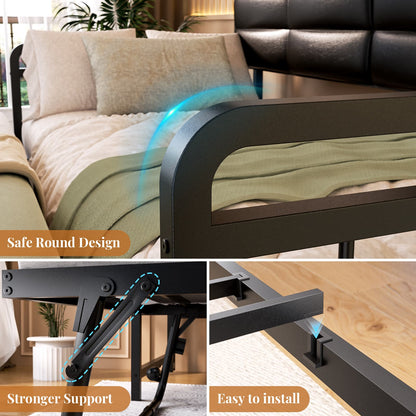 iSunirm Twin Size Daybed with Pop-up Trundle,  Upholstered Headboard & Charging Station, for Living Room/Bedroom/Guest Room