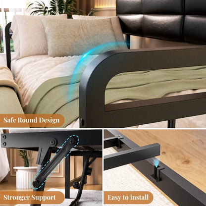 iSunirm Twin Size Daybed with Pop-up Trundle,  Upholstered Headboard & Charging Station, for Living Room/Bedroom/Guest Room