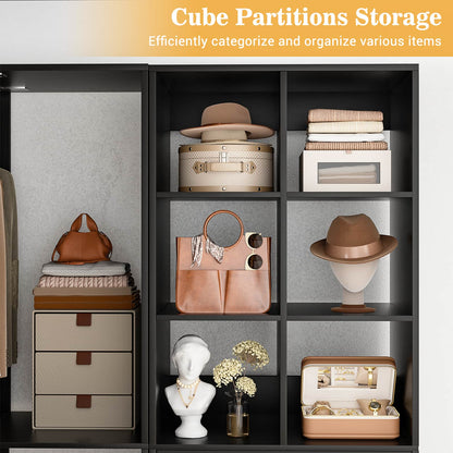 55" Closet Organizers and Storage System with 4 Drawers, 3 Rods & Corner Tower