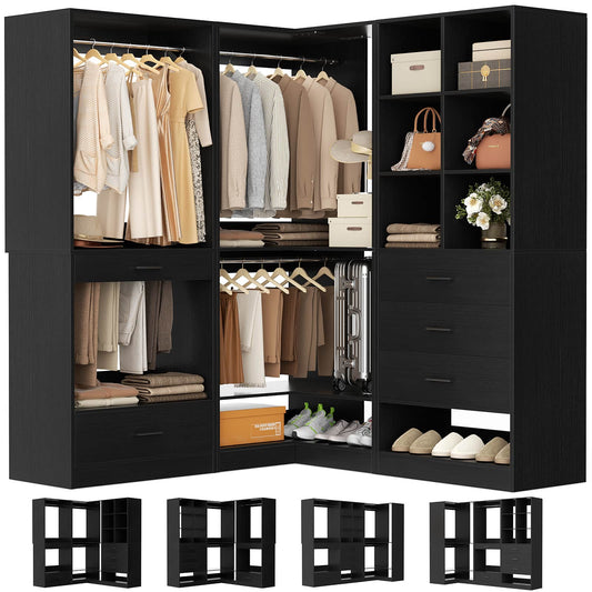 55" Closet Organizers and Storage System with 4 Drawers, 3 Rods & Corner Tower