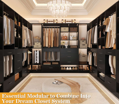 55" Closet Organizers and Storage System with 4 Drawers, 3 Rods & Corner Tower