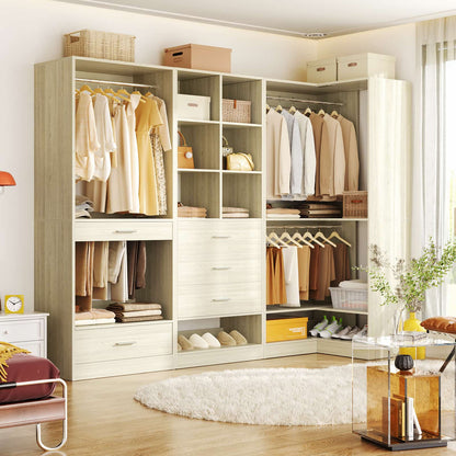 55" Closet Organizers and Storage System with 4 Drawers, 3 Rods & Corner Tower