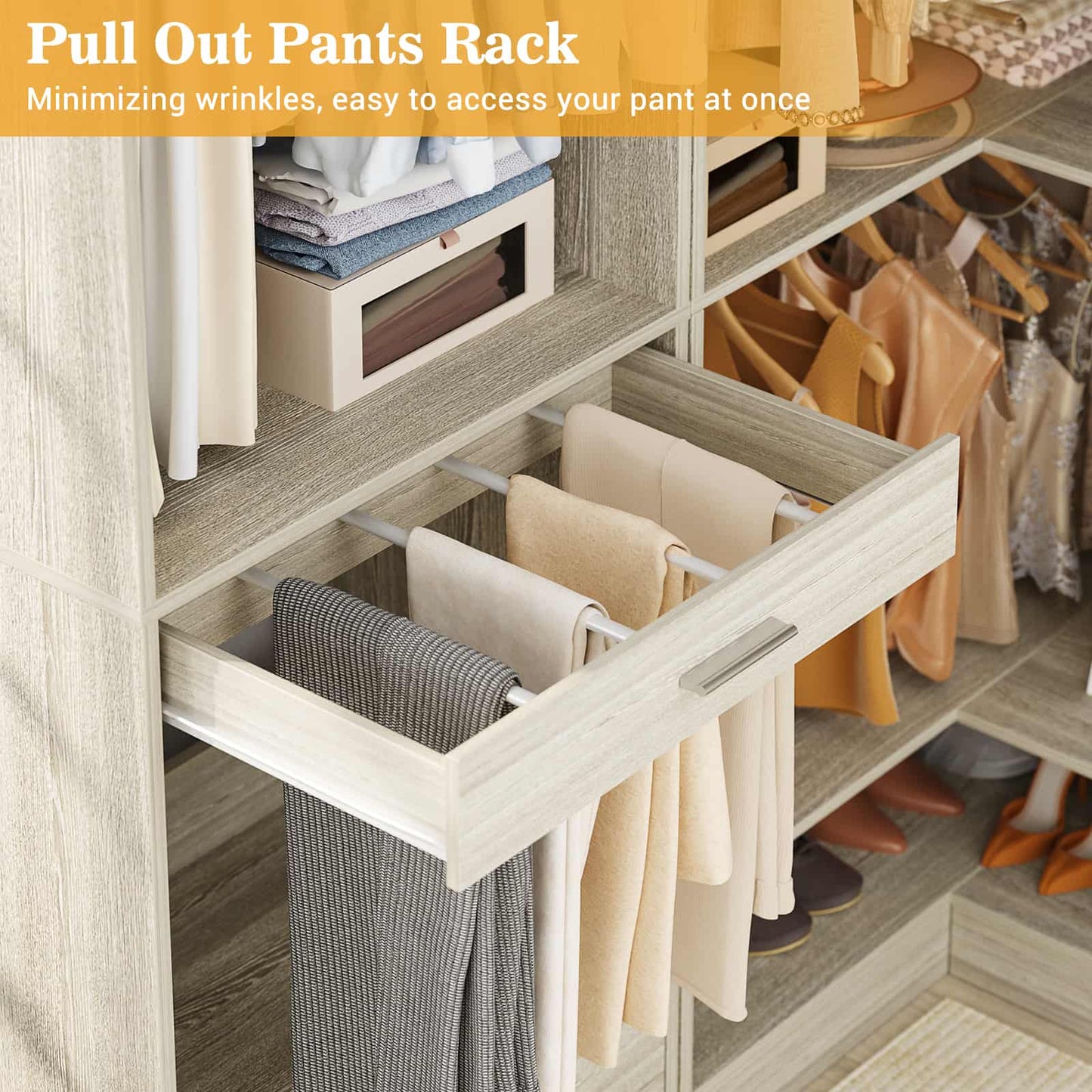 55" Closet Organizers and Storage System with 4 Drawers, 3 Rods & Corner Tower
