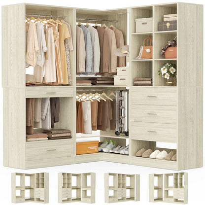 55" Closet Organizers and Storage System with 4 Drawers, 3 Rods & Corner Tower