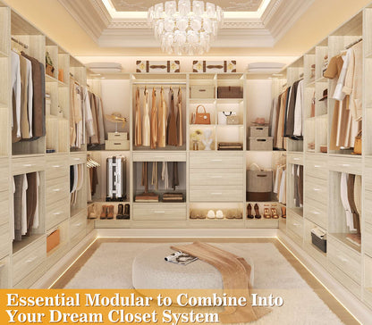 55" Closet Organizers and Storage System with 4 Drawers, 3 Rods & Corner Tower