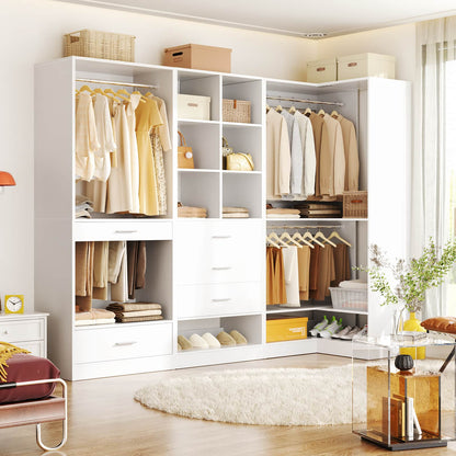 55" Closet Organizers and Storage System with 4 Drawers, 3 Rods & Corner Tower