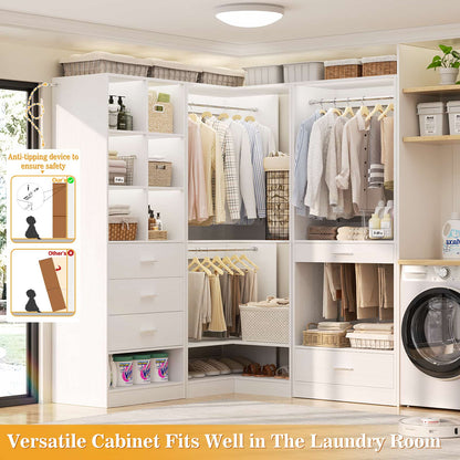 55" Closet Organizers and Storage System with 4 Drawers, 3 Rods & Corner Tower