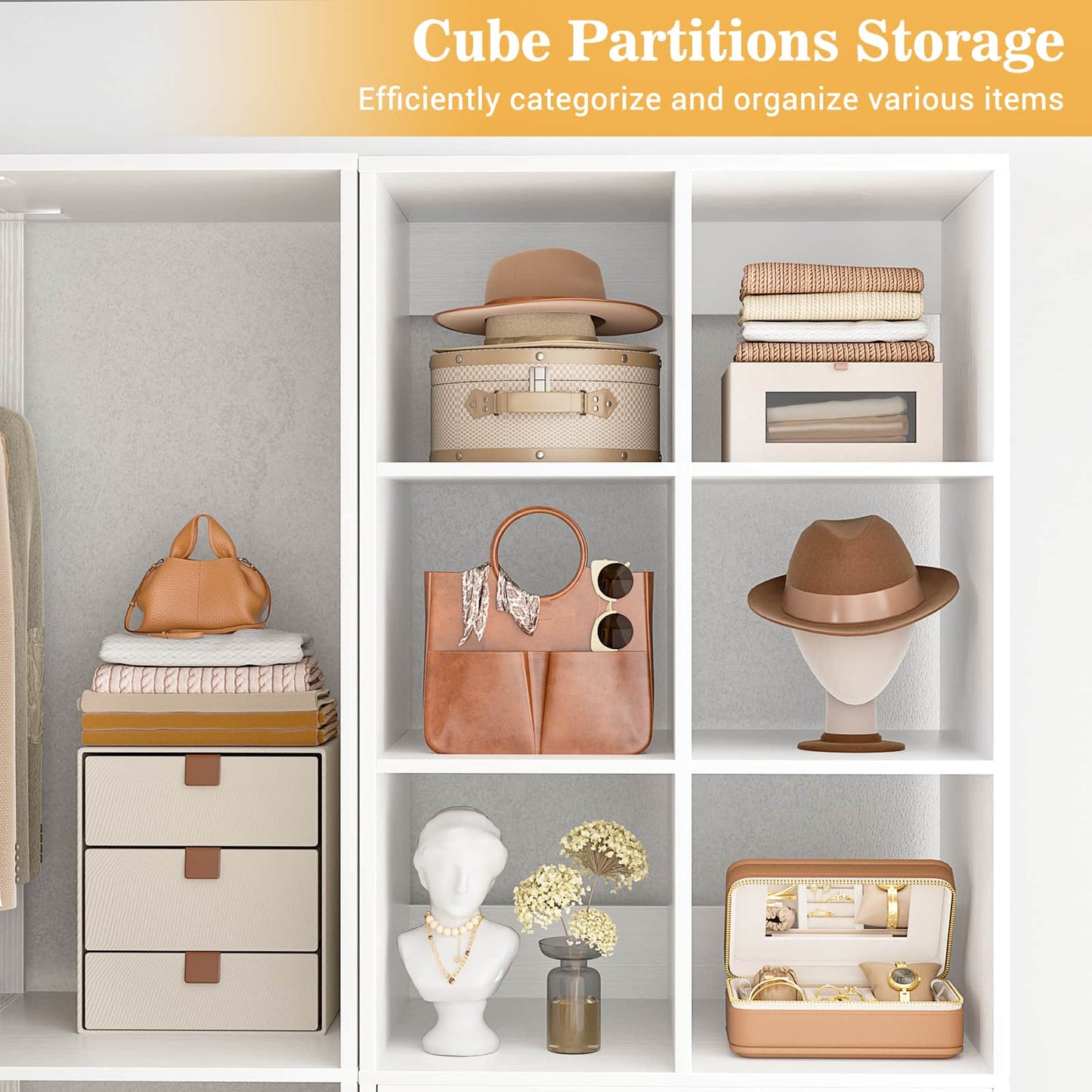 55" Closet Organizers and Storage System with 4 Drawers, 3 Rods & Corner Tower