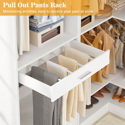 55" Closet Organizers and Storage System with 4 Drawers, 3 Rods & Corner Tower
