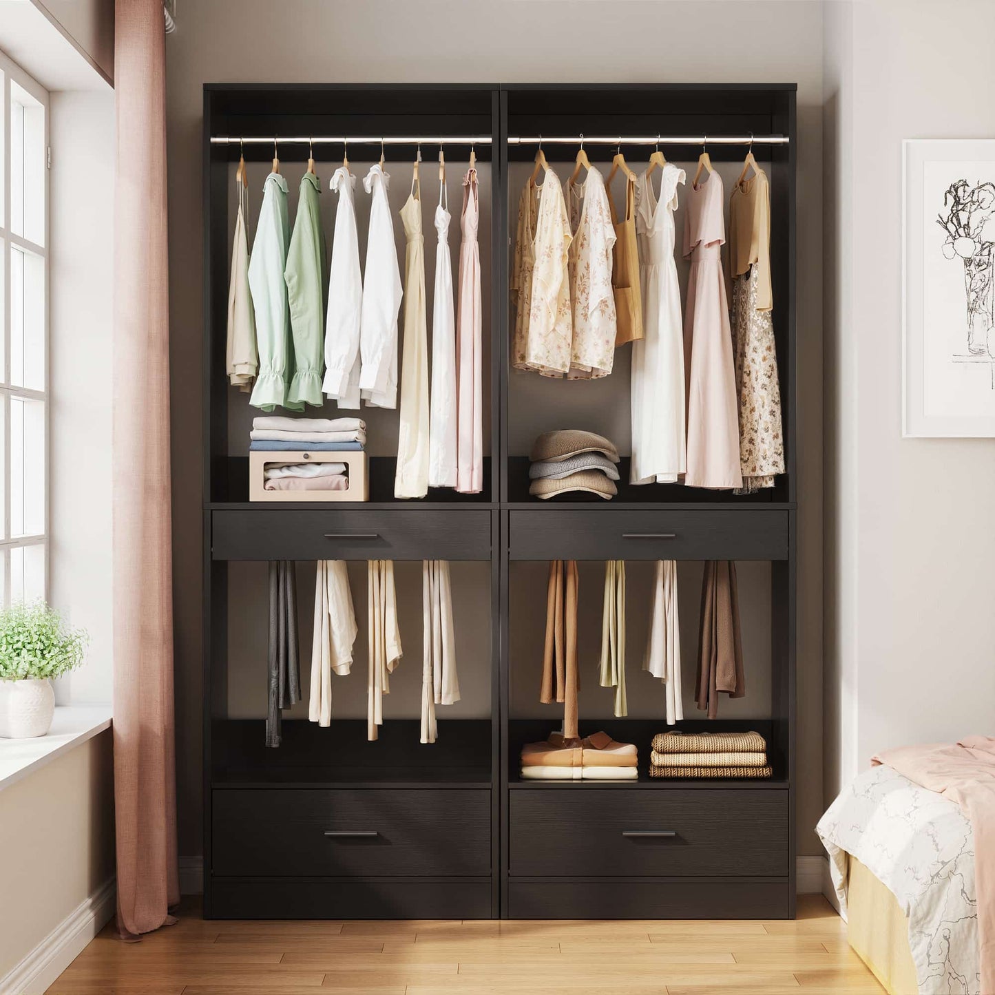 47.2'' All-in-One Closet Organizer System with Drawers,Pant Rack & Hanging Rods