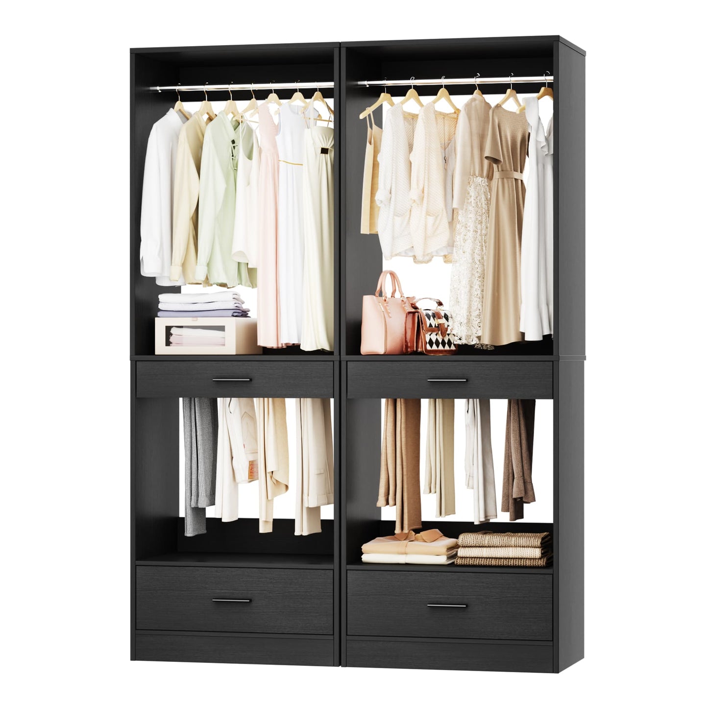 47.2'' All-in-One Closet Organizer System with Drawers,Pant Rack & Hanging Rods
