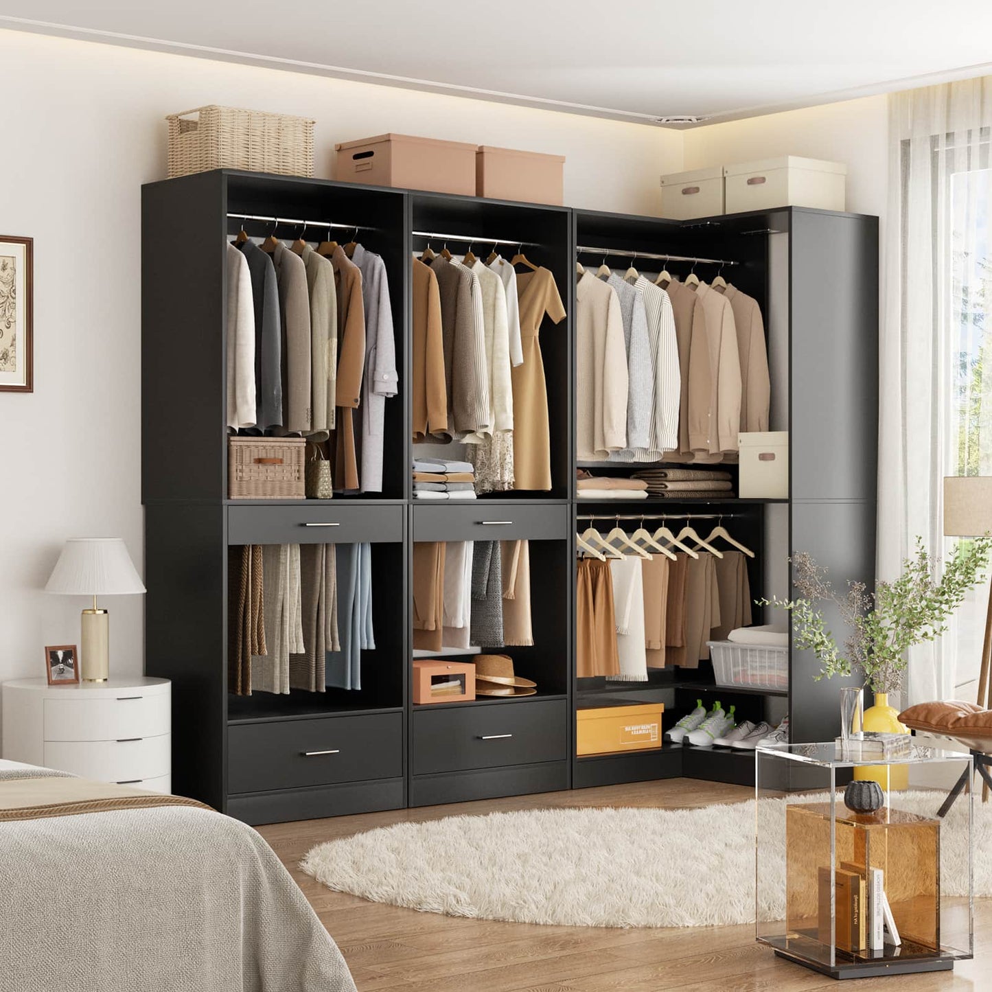 47.2'' All-in-One Closet Organizer System with Drawers,Pant Rack & Hanging Rods