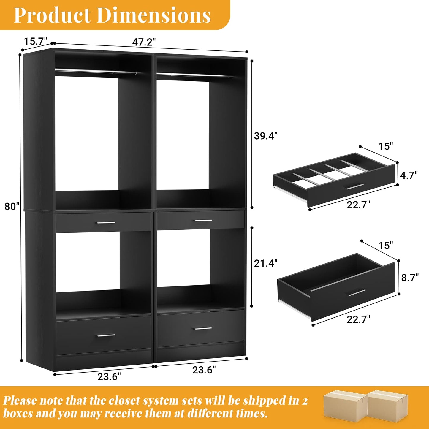 47.2'' All-in-One Closet Organizer System with Drawers,Pant Rack & Hanging Rods