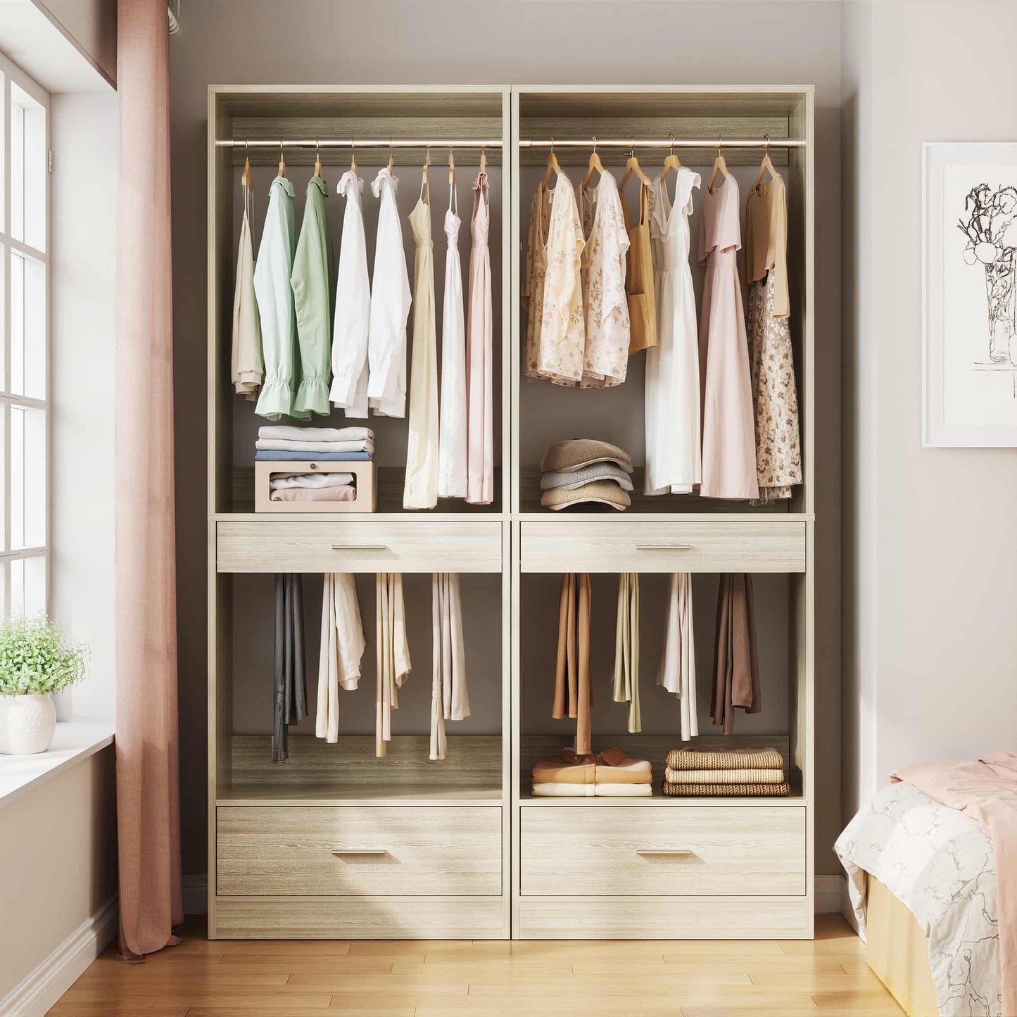 47.2'' All-in-One Closet Organizer System with Drawers,Pant Rack & Hanging Rods