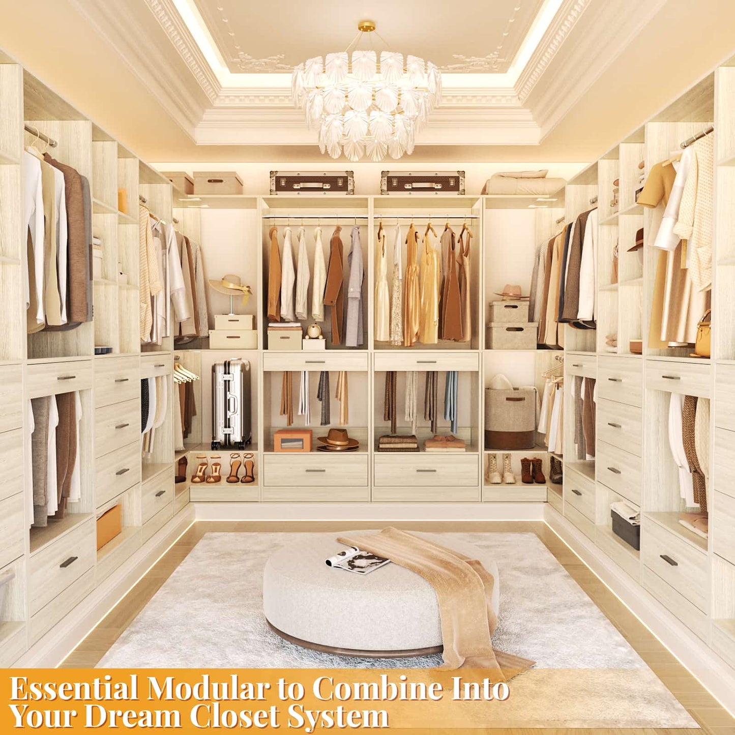 47.2'' All-in-One Closet Organizer System with Drawers,Pant Rack & Hanging Rods