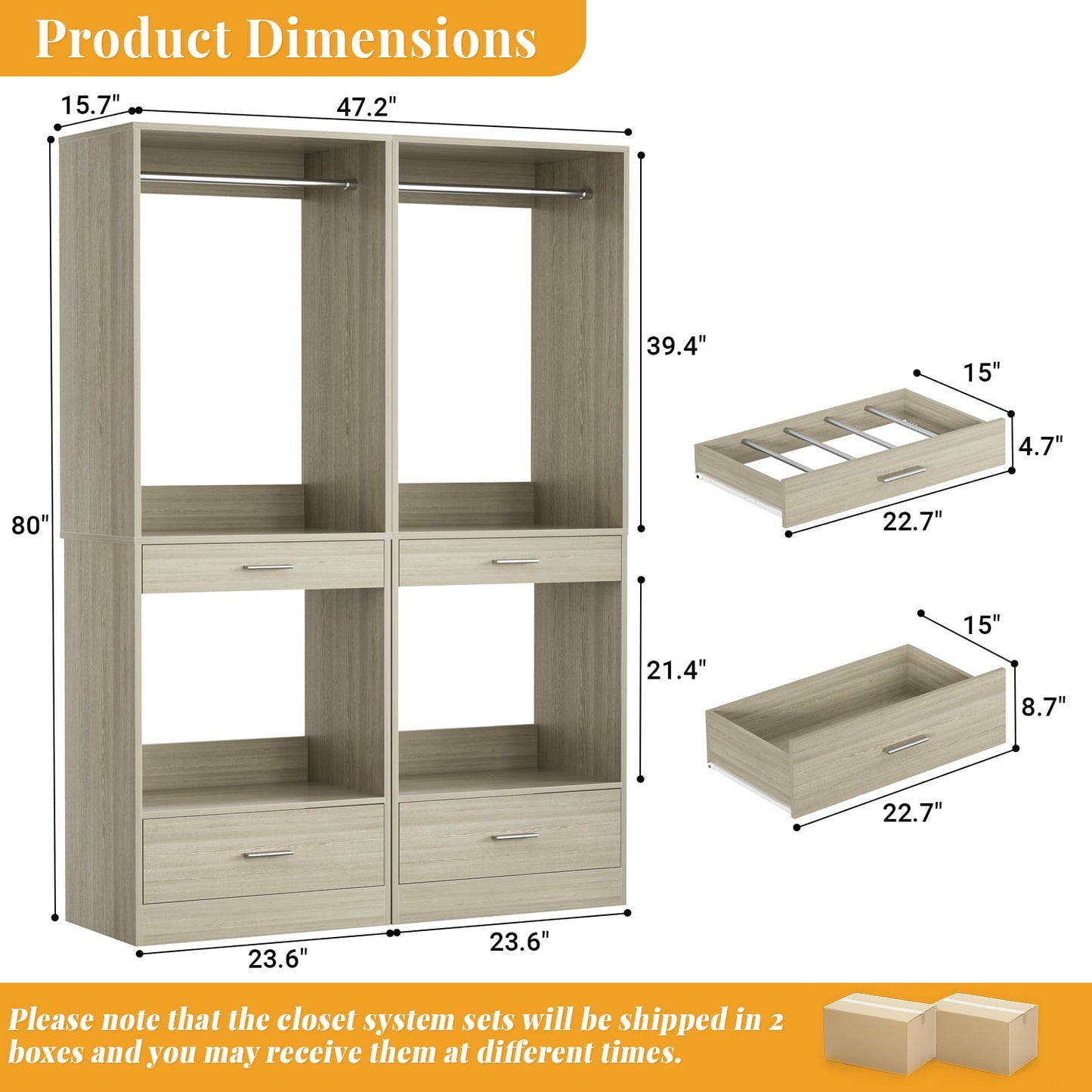 47.2'' All-in-One Closet Organizer System with Drawers,Pant Rack & Hanging Rods
