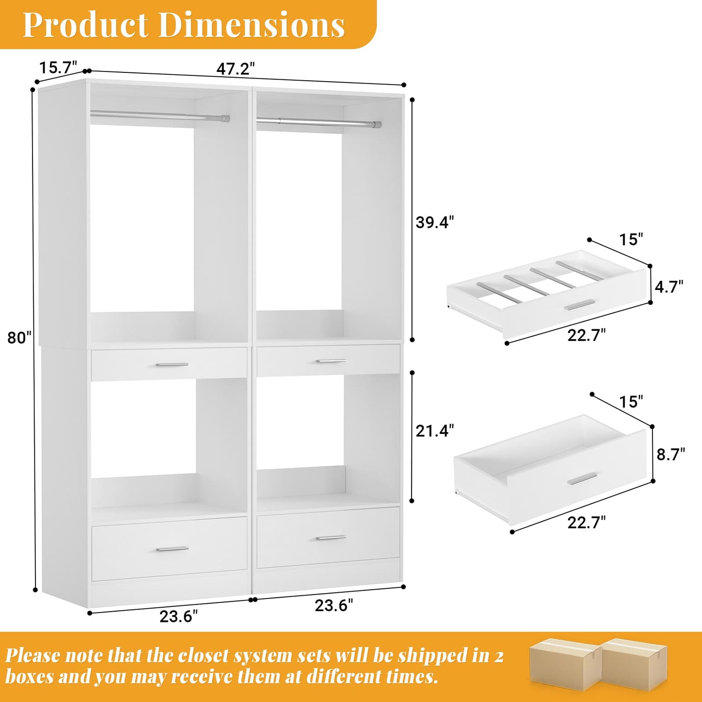 47.2'' All-in-One Closet Organizer System with Drawers,Pant Rack & Hanging Rods
