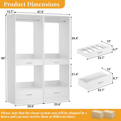 47.2'' All-in-One Closet Organizer System with Drawers,Pant Rack & Hanging Rods