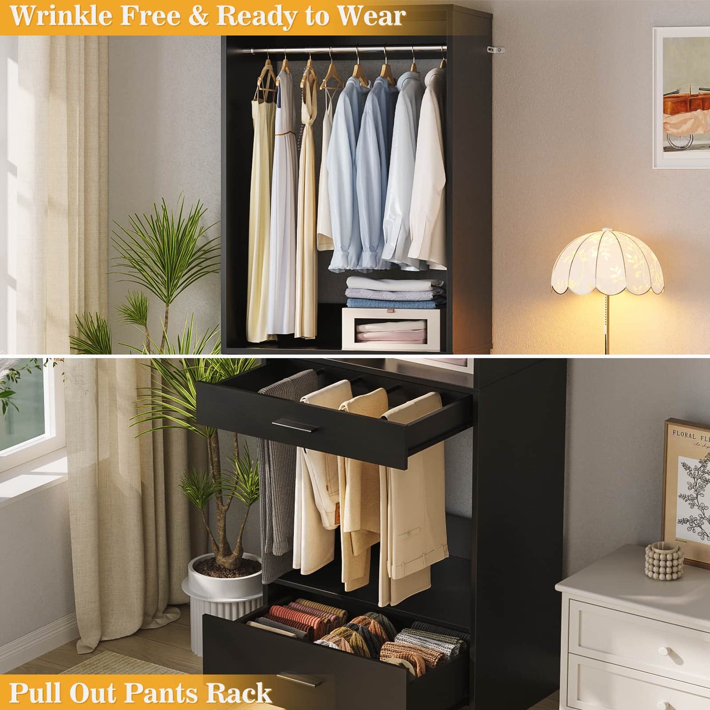 94.4''(7.9ft) Walk-in Closet Organizers with Drawers, Hanging Rods, and Pant Racks