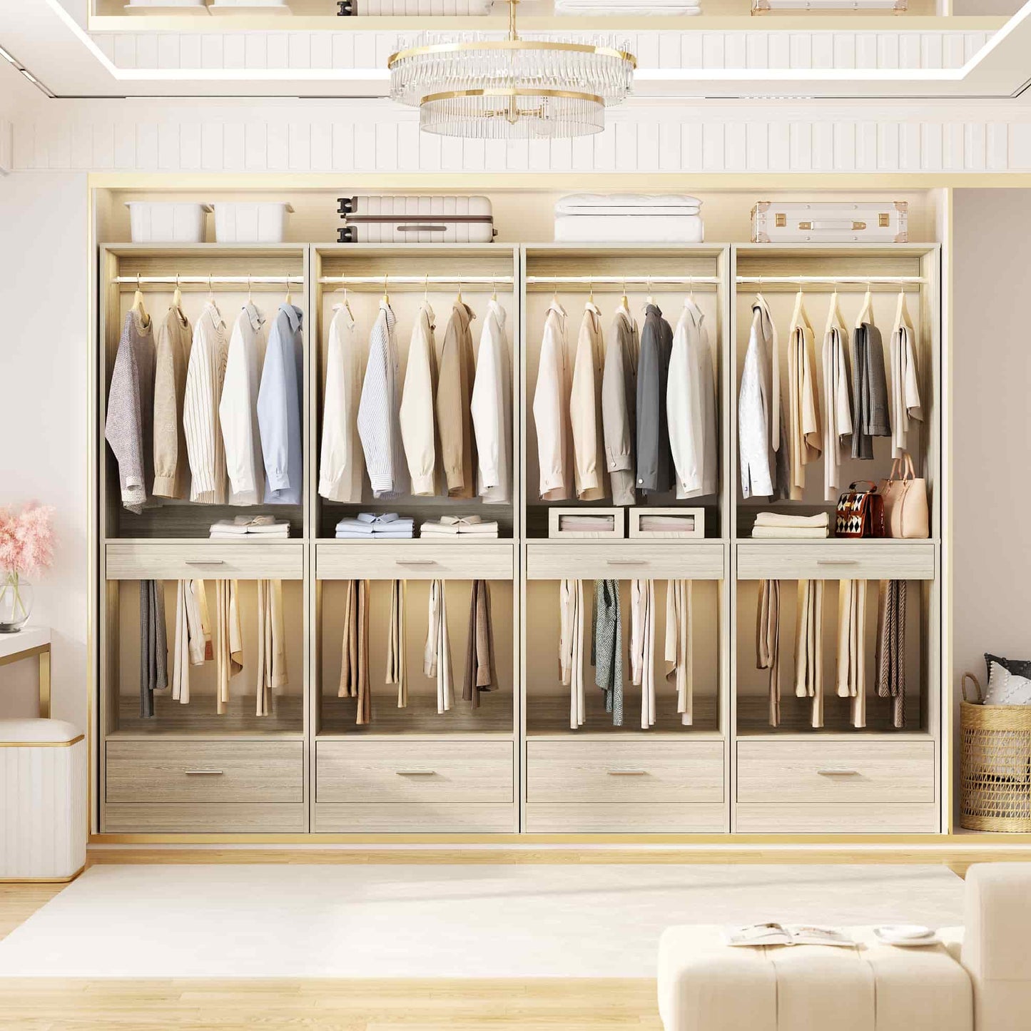 94.4''(7.9ft) Walk-in Closet Organizers with Drawers, Hanging Rods, and Pant Racks
