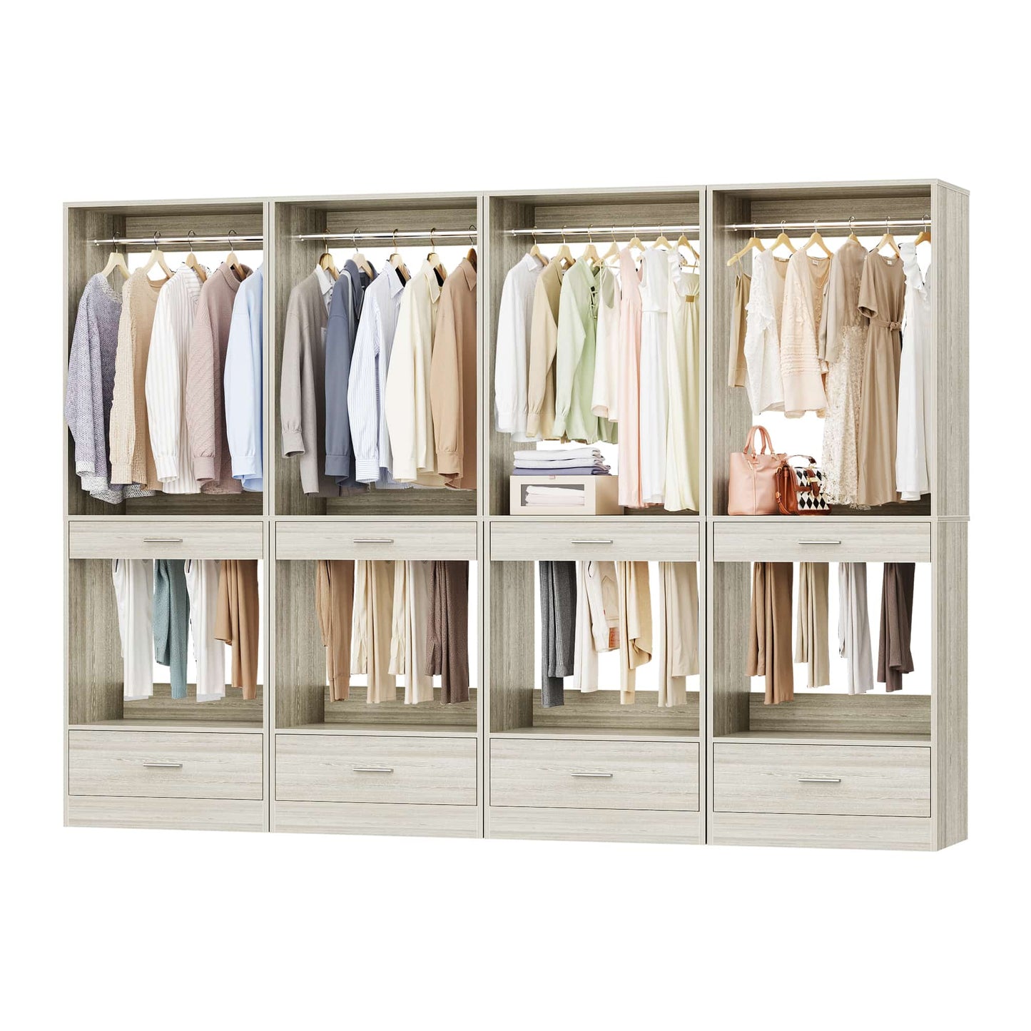 94.4''(7.9ft) Walk-in Closet Organizers with Drawers, Hanging Rods, and Pant Racks