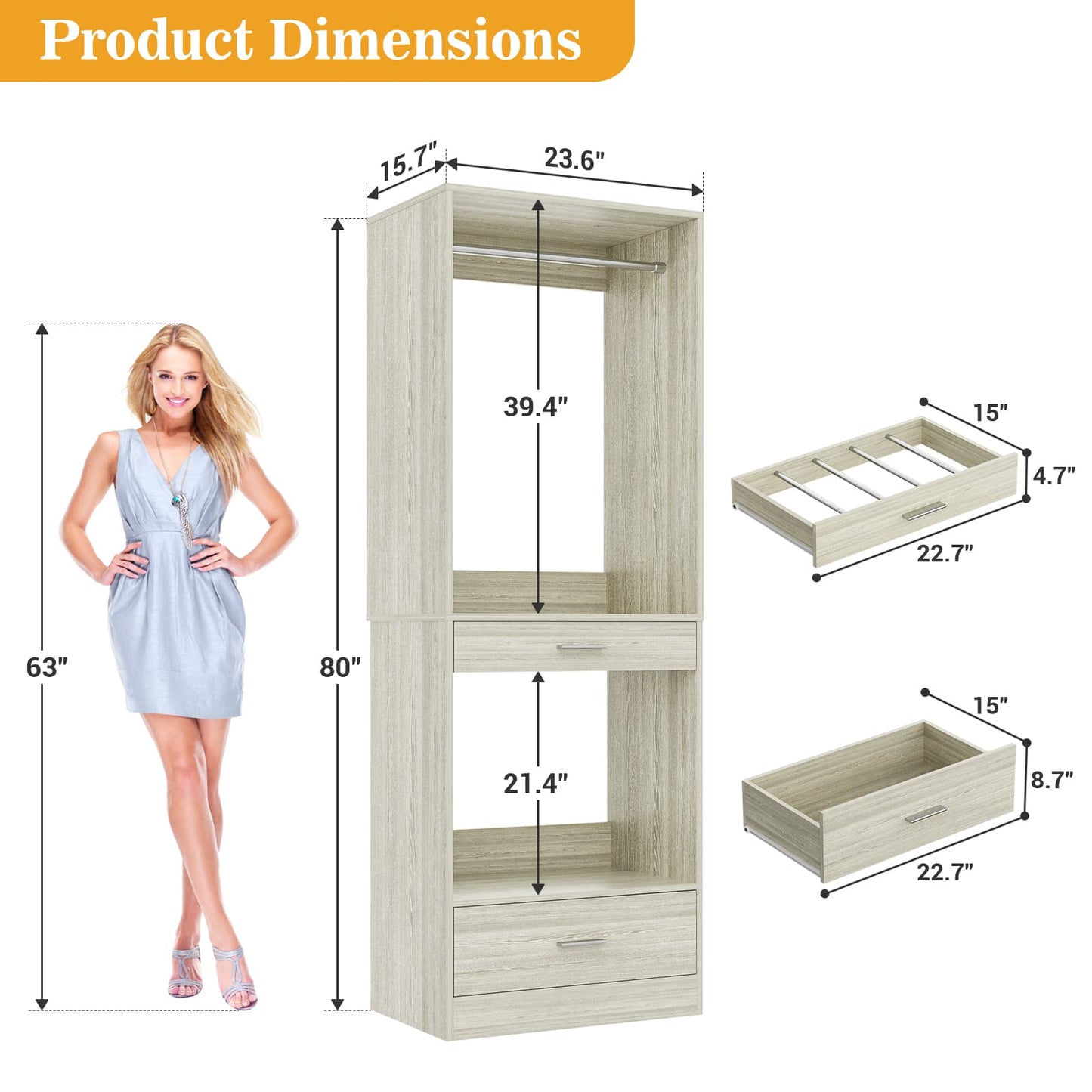 94.4''(7.9ft) Walk-in Closet Organizers with Drawers, Hanging Rods, and Pant Racks