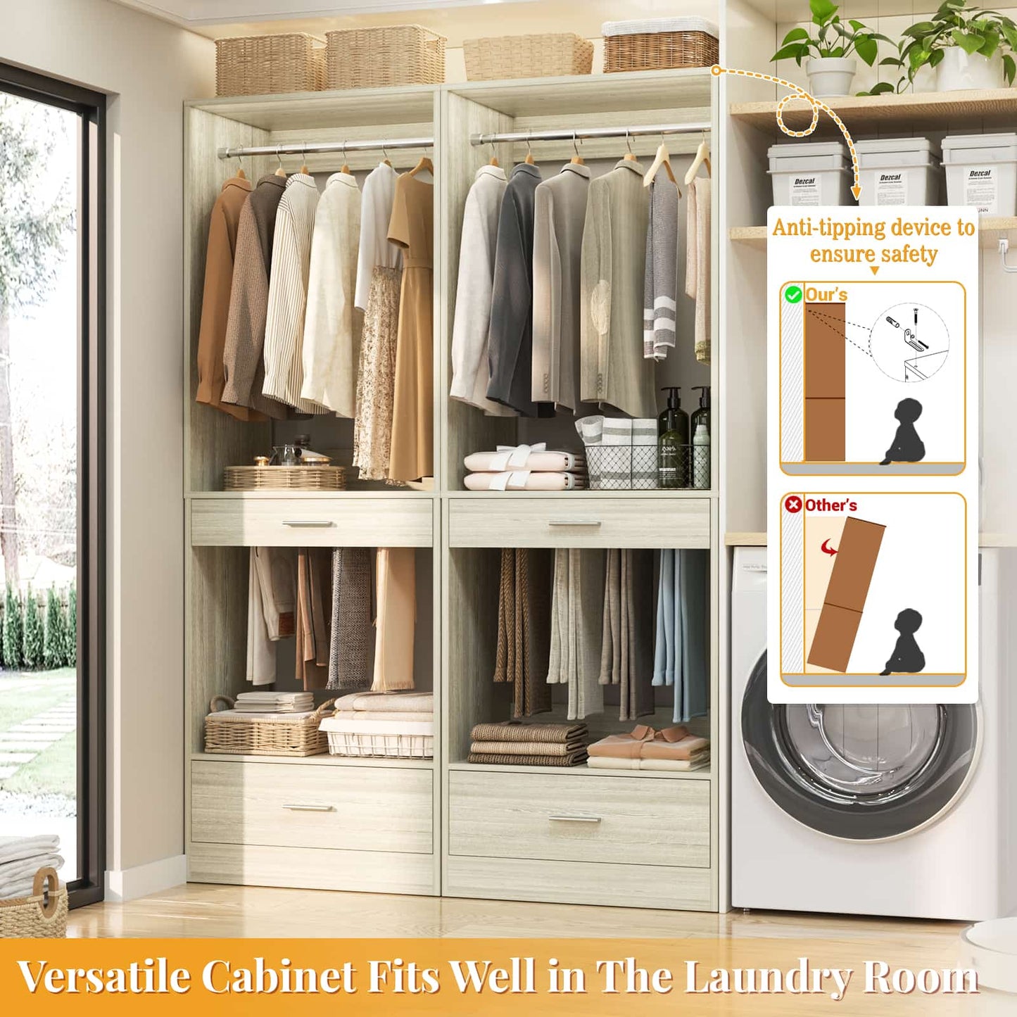94.4''(7.9ft) Walk-in Closet Organizers with Drawers, Hanging Rods, and Pant Racks
